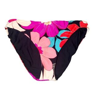 La Blanca Reversible Floral Bikini Bottom Black Pink Red Womens 6 NEW